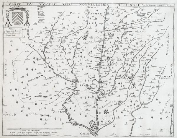Carte géographique ancienne du Diocèse d'Aire - mont de Marsan