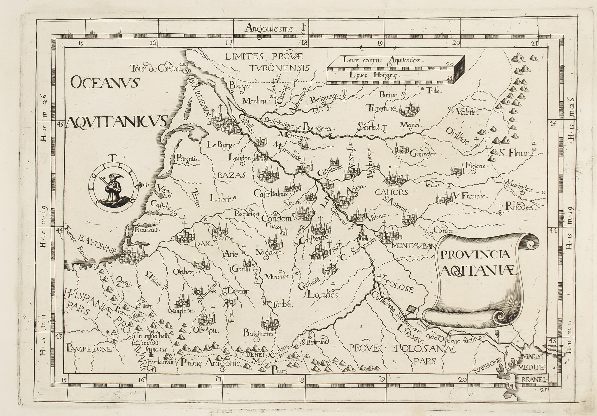 carte ancienne aquitaine Carte ancienne   Aquitaine   Montecalerio cartographe   Originale 