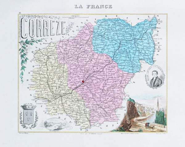 Carte géographique ancienne du département de la Corrèze