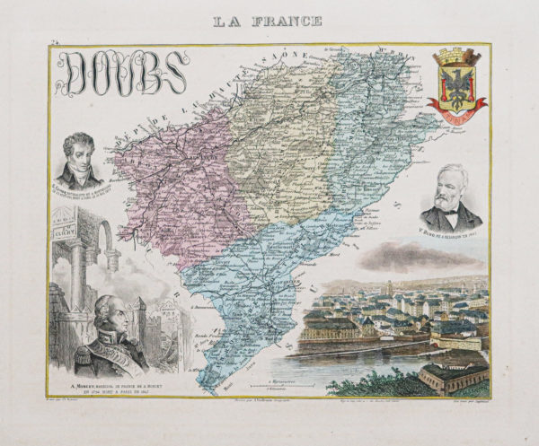 Carte géographique ancienne du département du Doubs