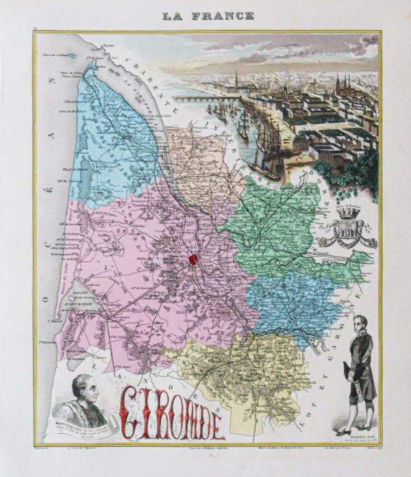 Carte géographique ancienne du département de la Gironde