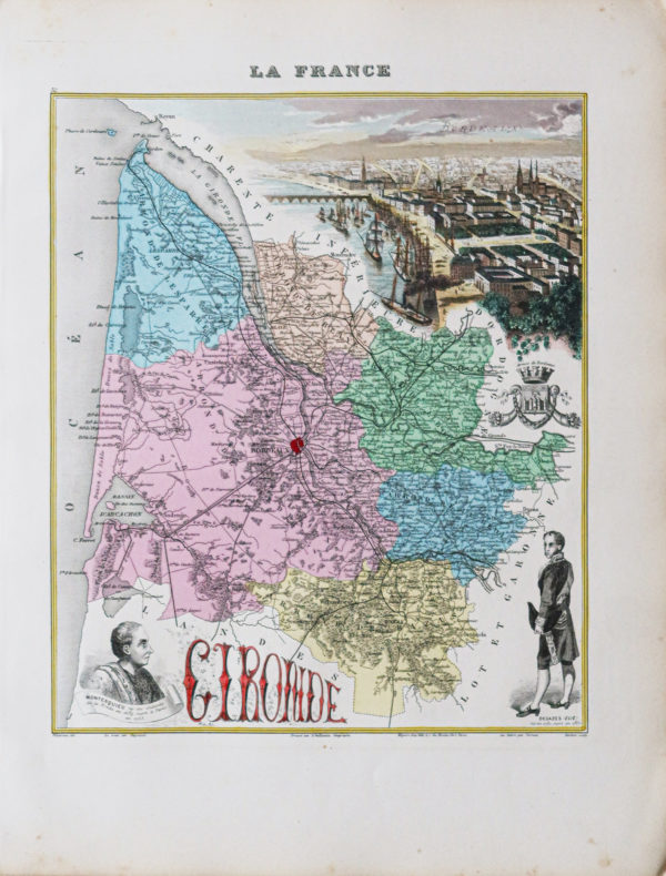 Carte géographique ancienne du département de la Gironde