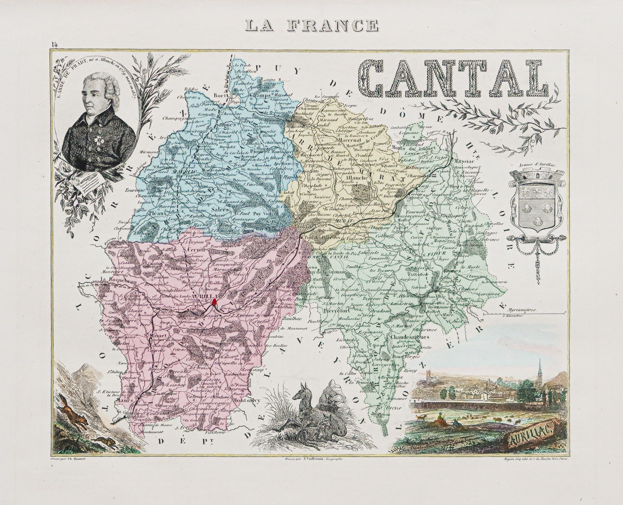 Carte géographique ancienne du département du Cantal