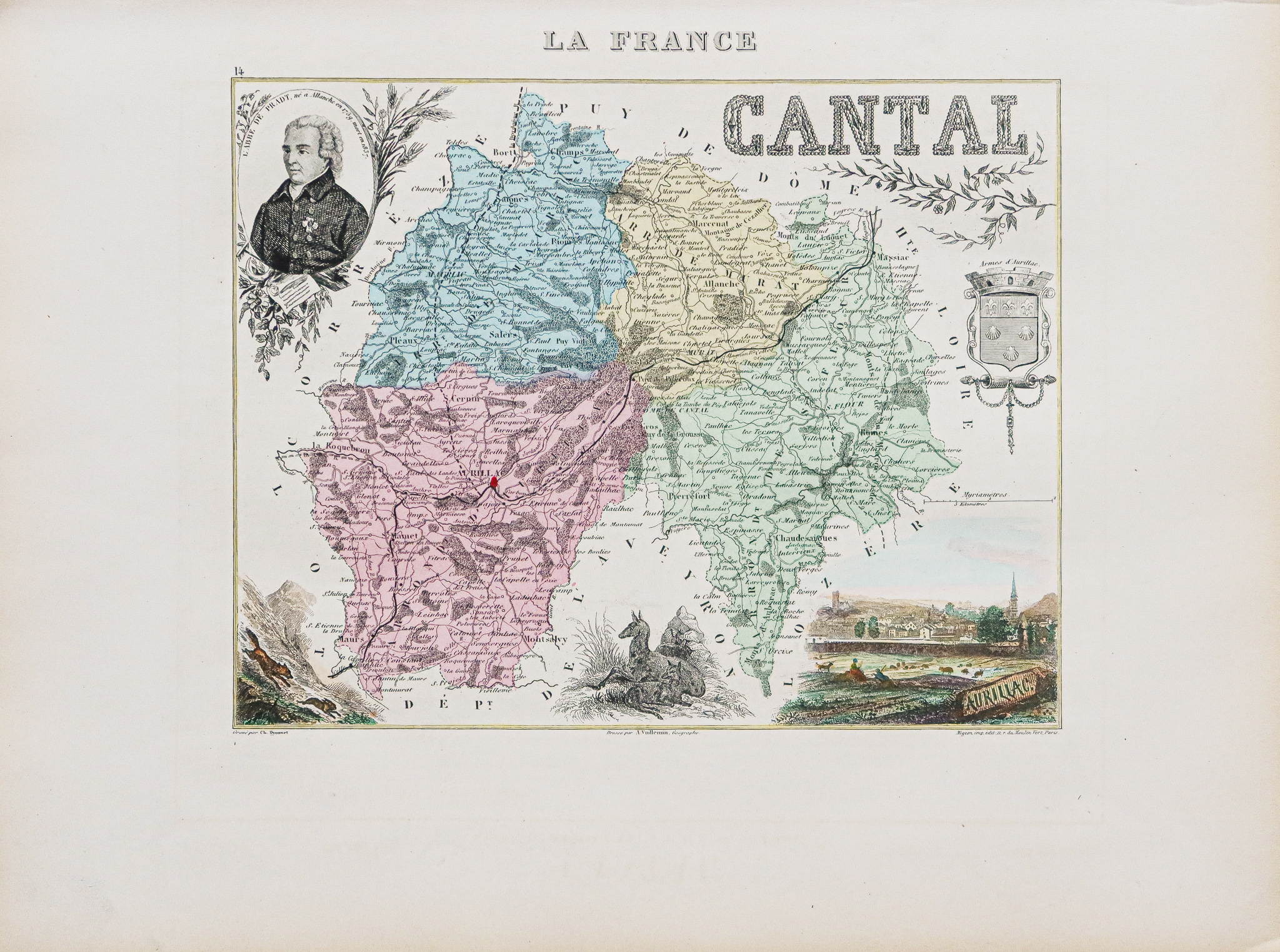 Carte géographique ancienne du département du Cantal