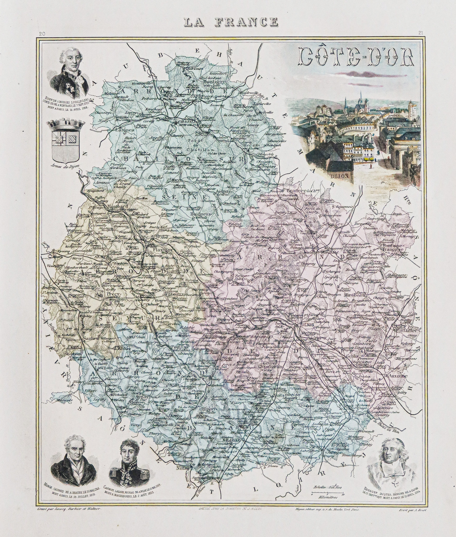 Carte géographique ancienne du département de la Côte d'Or