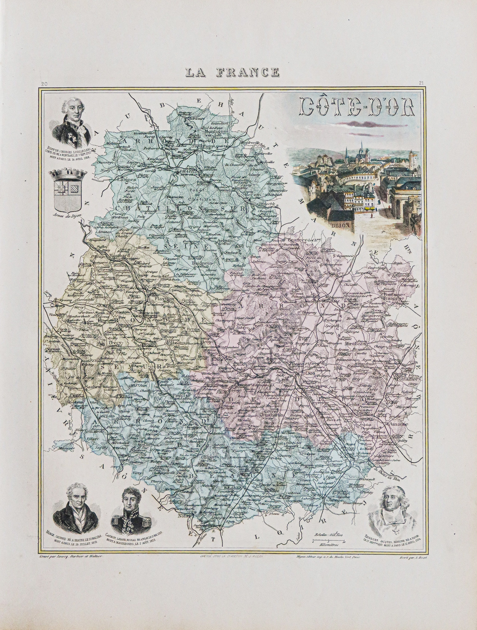 Carte géographique ancienne du département de la Côte d'Or