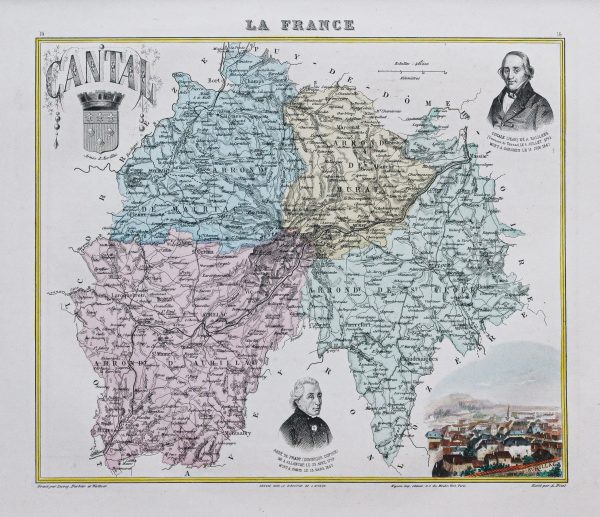 Carte géographique ancienne du département du Cantal