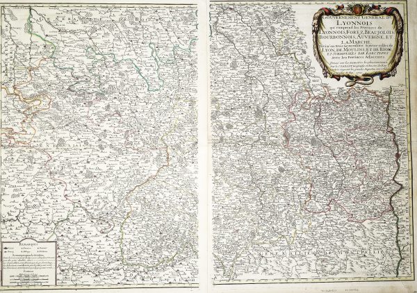 Carte géographique ancienne du Lyonnais - Beaujolois - Lyon - Moulins - Riom