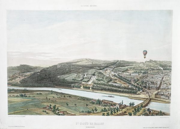 Excursions Aériennes - Saint Cloud en Ballon - Original antique engraving