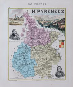 Carte géographique ancienne du département des Hautes Pyrénées