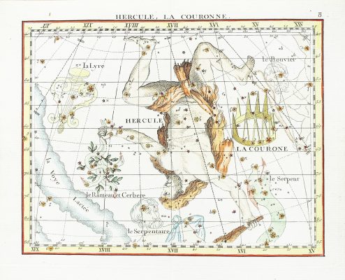 Carte céleste ancienne - Hercule - La Couronne