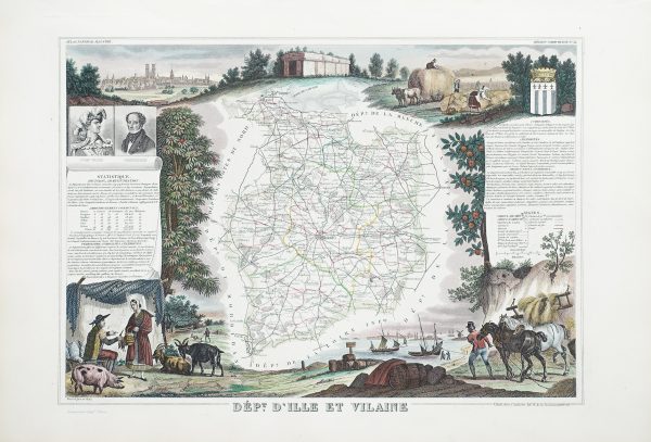 Carte géographique ancienne du département d'Ille et Vilaine