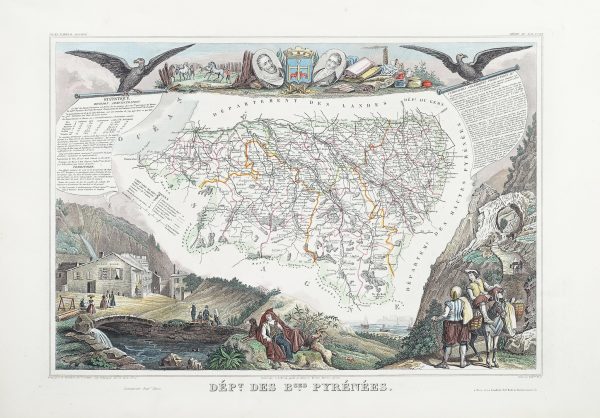Carte géographique ancienne du département des Pyrénées-Atlantiques