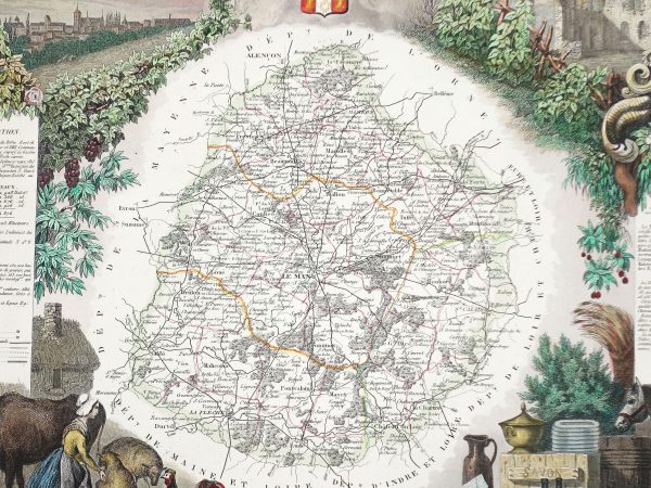 Carte géographique ancienne du département de la Sarthe