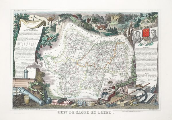 Carte géographique ancienne du département de Saône et Loire