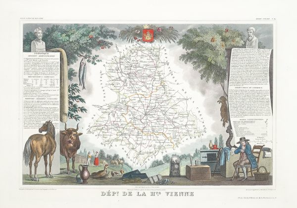Carte géographique ancienne du département de la Haute-Vienne