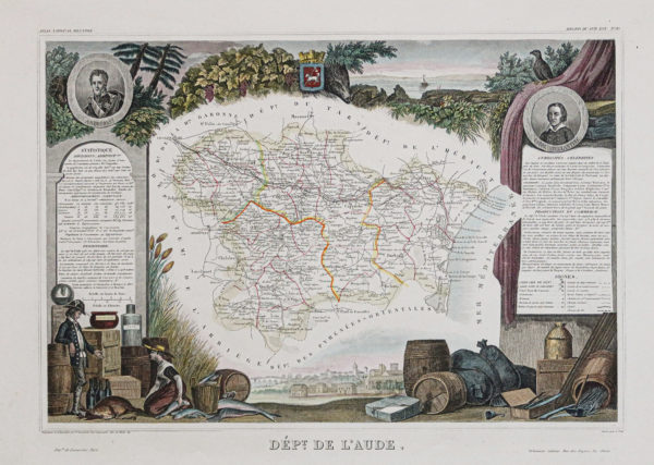 Carte géographique ancienne du département de l’Aude