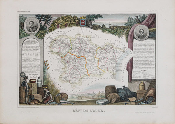 Carte géographique ancienne du département de l’Aude