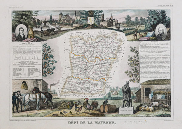 Carte géographique ancienne du département de la Mayenne