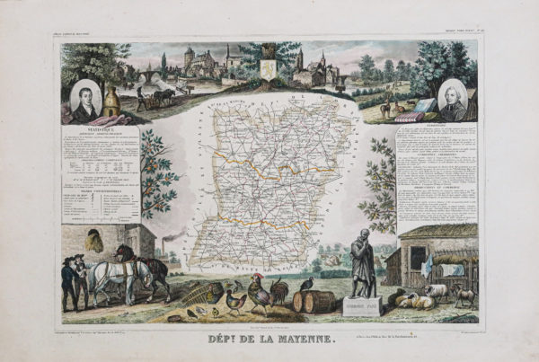 Carte géographique ancienne du département de la Mayenne