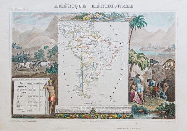 Carte géographique ancienne de l'Amérique du Sud