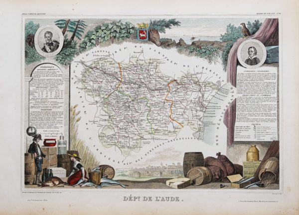 Carte géographique ancienne du département de l’Aude