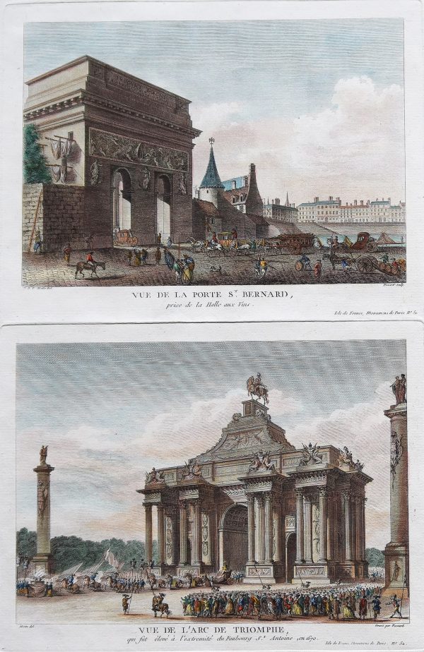 Gravure ancienne - Vue de La Porte Saint Bernard & Arc de Triomphe - Paris
