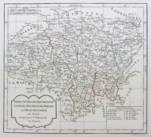 Carte géographique ancienne - Berri - Nivernais - Bourbonnais - Bourgogne
