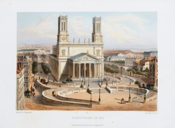 Lithographie ancienne - Eglise St Vincent de Paul - Paris