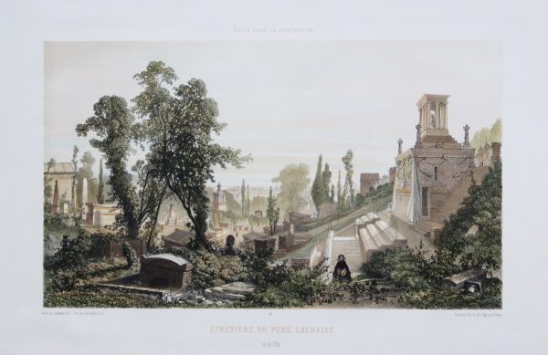 Gravure ancienne - Paris en 1860 - Cimetière du Père Lachaise