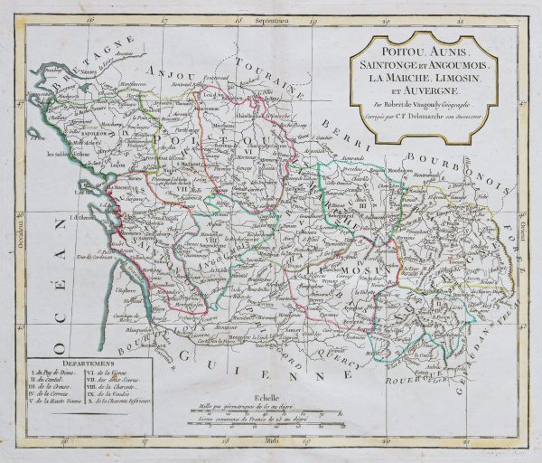 Carte géographique ancienne du Poitou - Auvergne