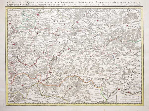 Carte géographique ancienne d’Amiens - Laon - Noyon - Soissons