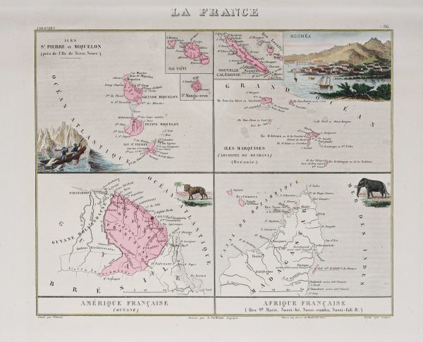 Carte géographique ancienne des colonies françaises