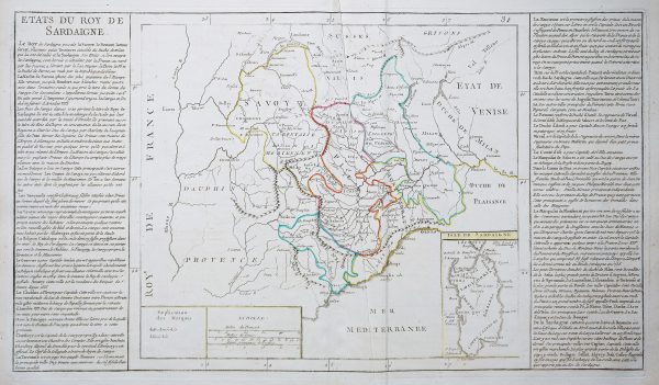 Carte géographique ancienne des Etats de la Sardaigne - Antique map
