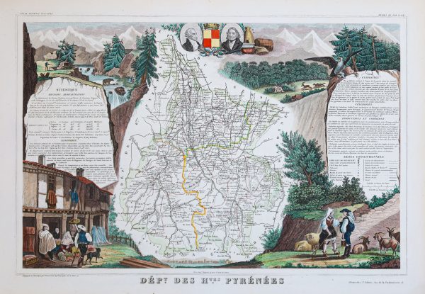 Carte géographique ancienne du département des Hautes-Pyrénées