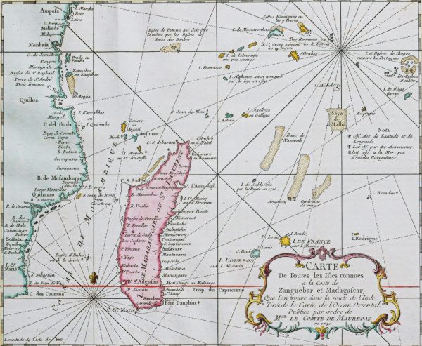 Carte marine ancienne du Mozambique - Madagascar