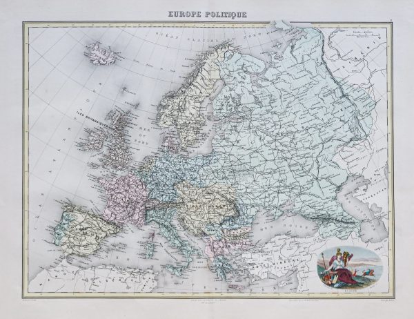 Carte géographique ancienne de l’Europe politique