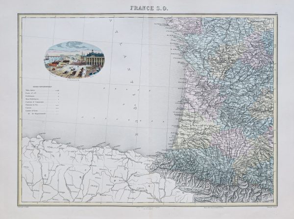 Carte géographique ancienne de la France du sud-ouest