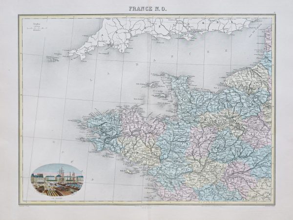Carte géographique ancienne de la France du nord-ouest