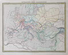 Carte géographique ancienne - Invasion des Barbares