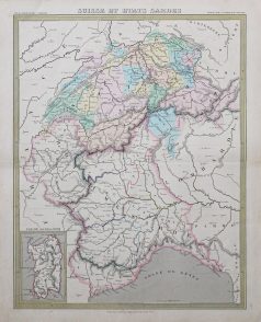 Carte géographique ancienne de la Suisse et les Etats Sardes