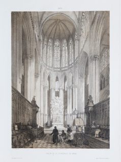 Lithographie ancienne de la Cathédrale St. Julien du Mans