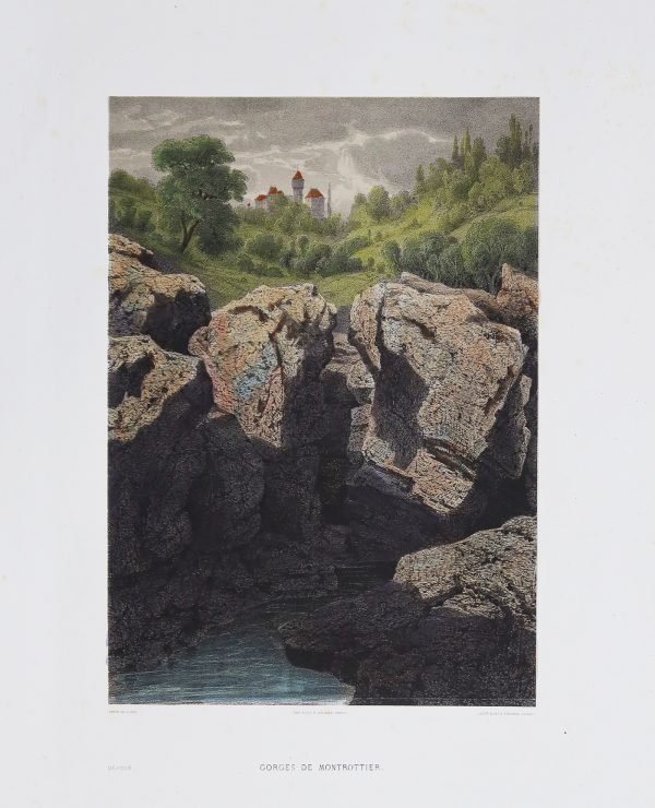 Lithographie originale des gorges de Montrottier