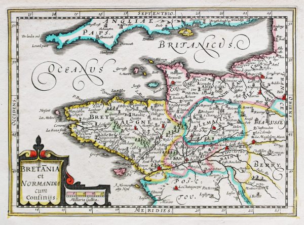 Carte géographique ancienne de la Bretagne et Normandie