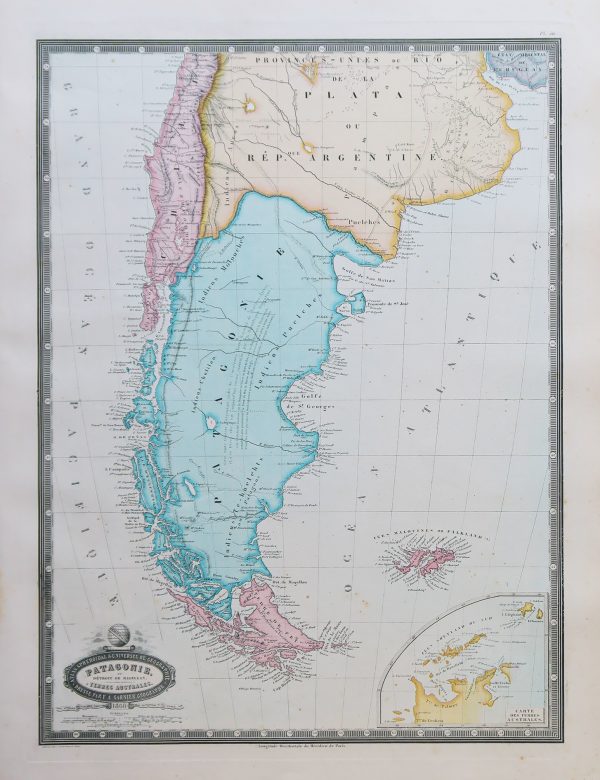 Carte géographique ancienne de la Patagonie