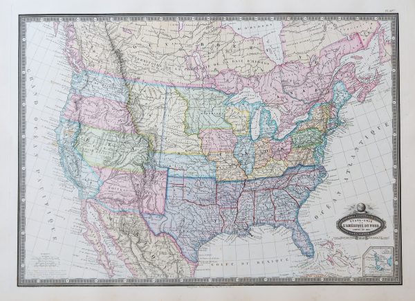 Carte géographique ancienne des Etats-Unis