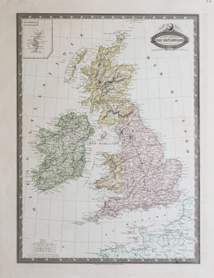Carte géographique ancienne des Iles Britanniques