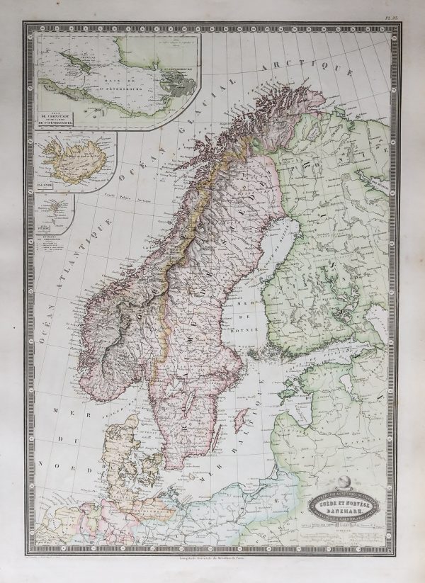 Carte géographique ancienne de la Suède & Norvège & Danemark.