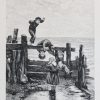 Les enfants à la plage - Gravure ancienne
