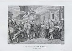 Gravure ancienne de la convalescence de Louis XV